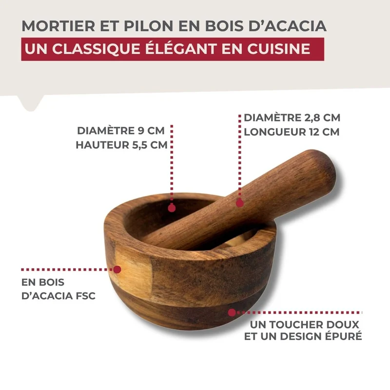 Mortier avec pilon 9 cm en Bois d'Acacia Fackelmann
