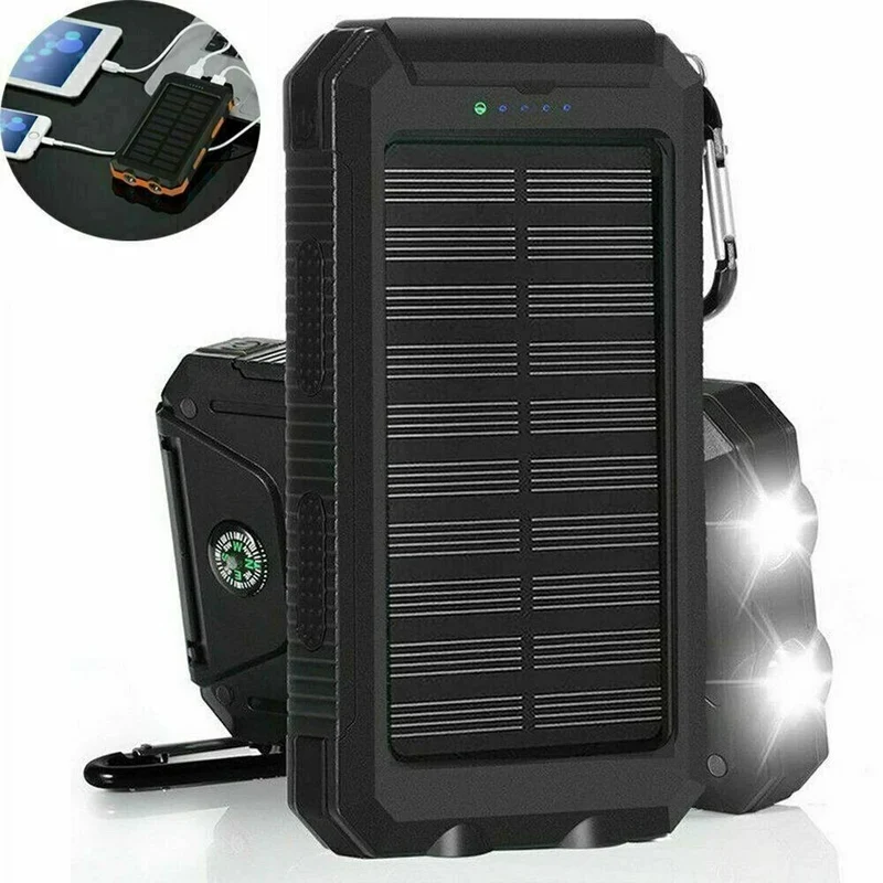 30000mAh Solar Powerbank Akku LED Kompass 2USB Wasserdicht Outdoor DE