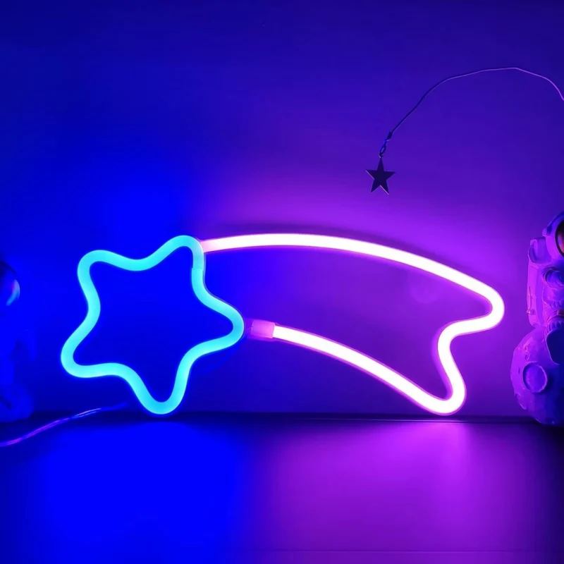 LED Neon Meteor Licht Blau Pink USB/Batterie Wanddeko Kinderzimmer Bar