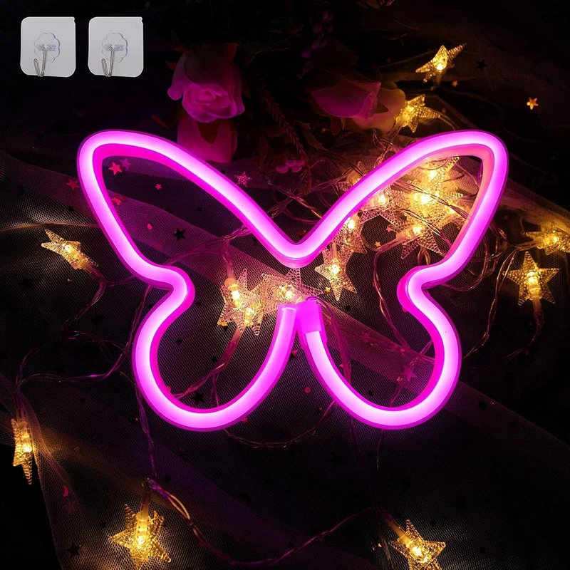 LED Butterfly Neonlicht Rosa USB/Batterie Wanddeko Party Geburtstag Hochzeit🦋🦋