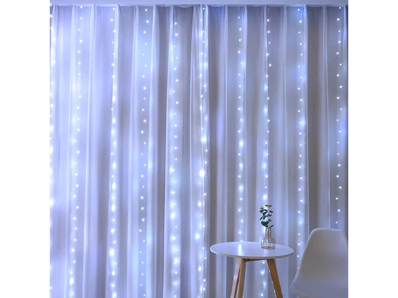 Mikro LED Lichtervorhang 300 LEDs 3x3m – USB Stromversorgung & Fernbedienung, kaltweiß