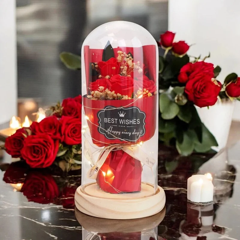 Ewige Rose im Glas LED Beleuchtung Schöne Biest Geschenk Valentinstag Frauen
