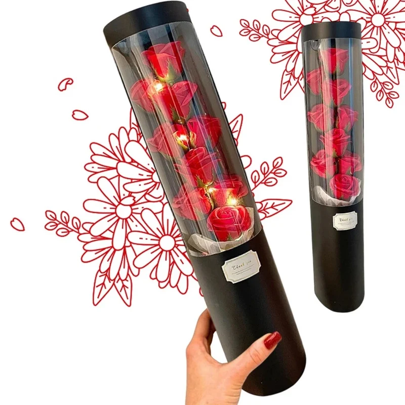 Duftseifenblumenstrauß mit LED in Geschenkbox – Rosa, romantisch, 50 cm💐💐