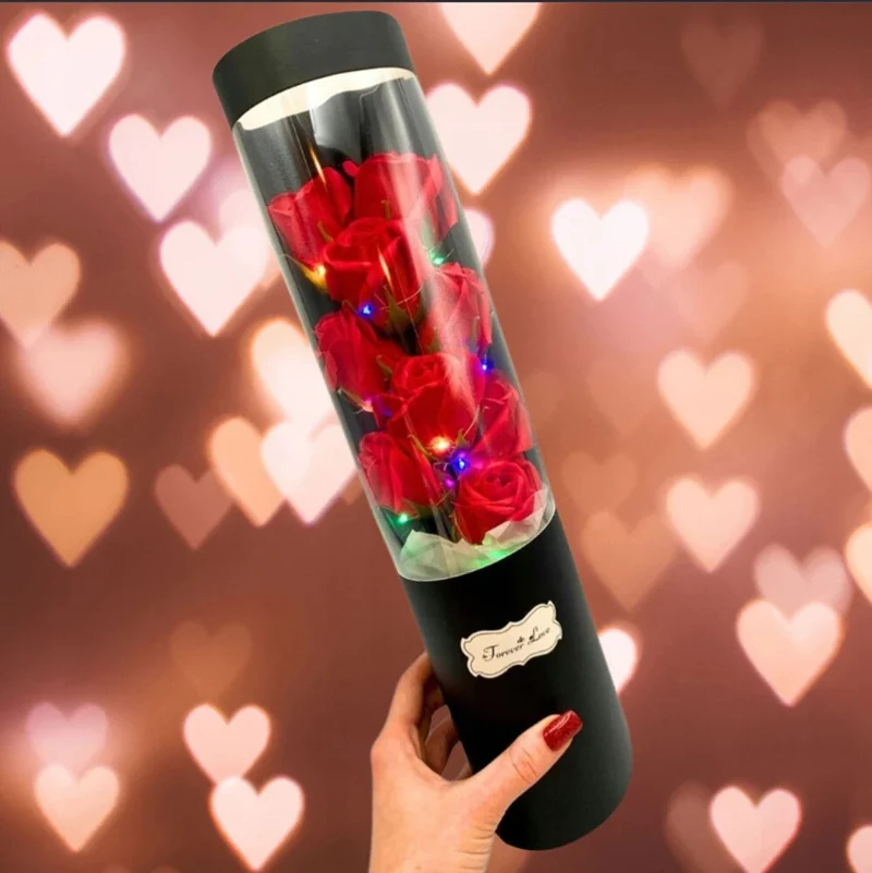 Duftseifenblumenstrauß mit LED in Geschenkbox – Rosa, romantisch, 50 cm💐💐