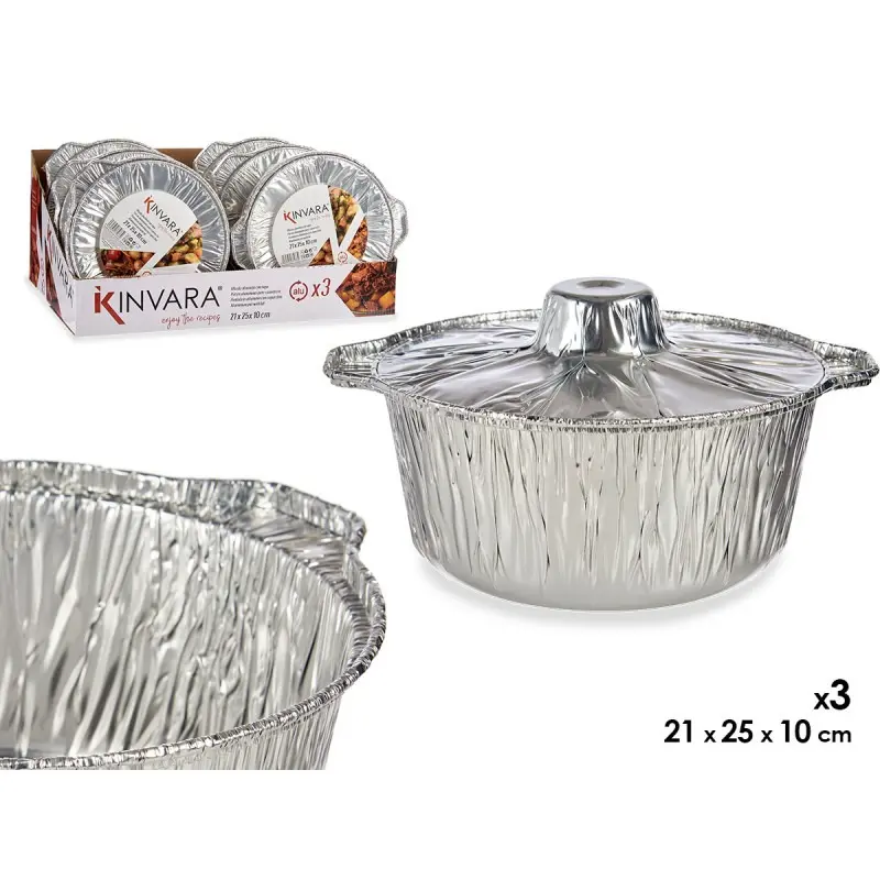 Set de 3 casseroles en aluminium avec couvercles 22x13x25h cm