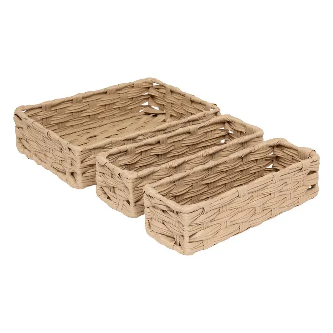 Lot de 3 paniers bas beiges 27x20x7h cm