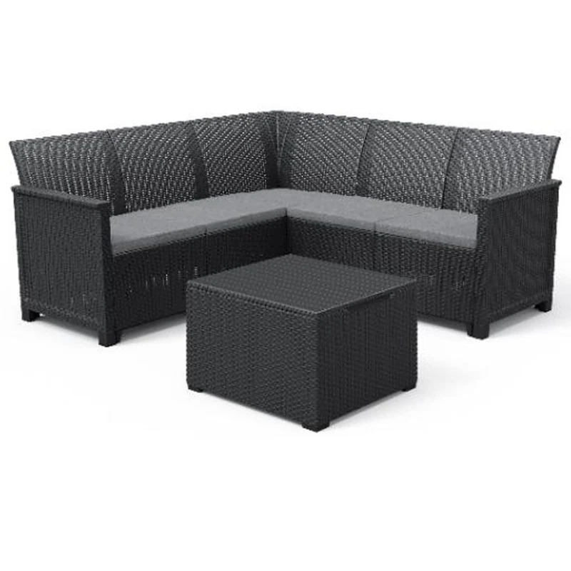 Salon de jardin d'angle 5 places Emma avec table basse, coloris graphite