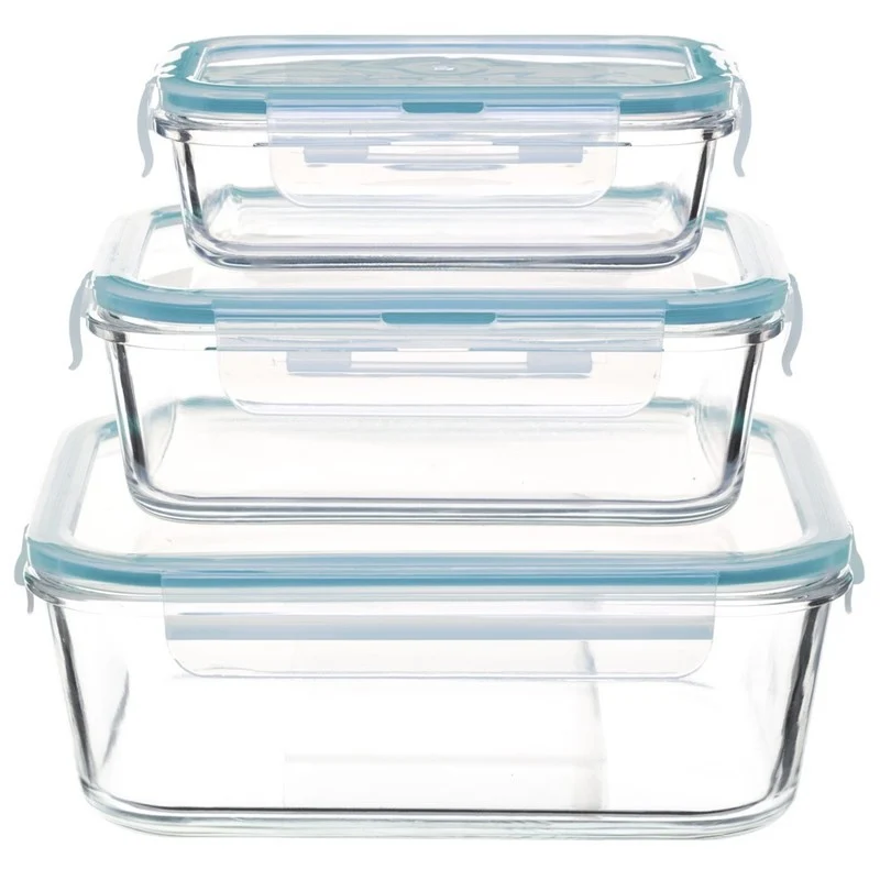 Set of 3 glass containers with lids