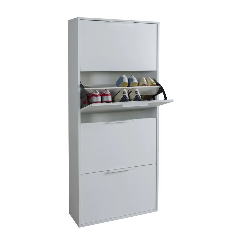 Etagère à chaussures 4 abattants blanc brillant 65x25x147 cm h