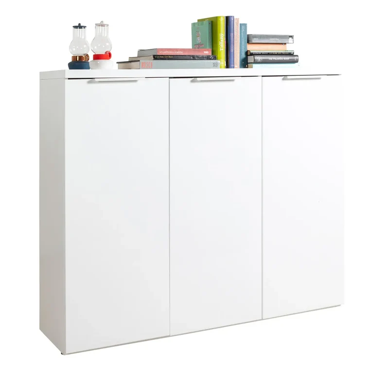 Mundi meuble de rangement 3 portes laqué blanc cm 120x35x102,30h composad