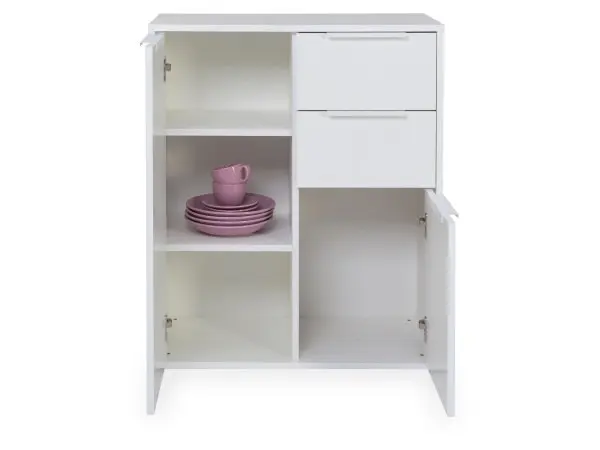 Armoire 2 portes + 2 tiroirs blanc brillant 72x35x87h cm