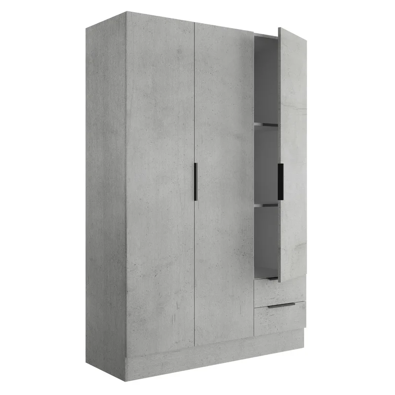 Armoire 3 portes + 2 tiroirs 120x50 cm béton
