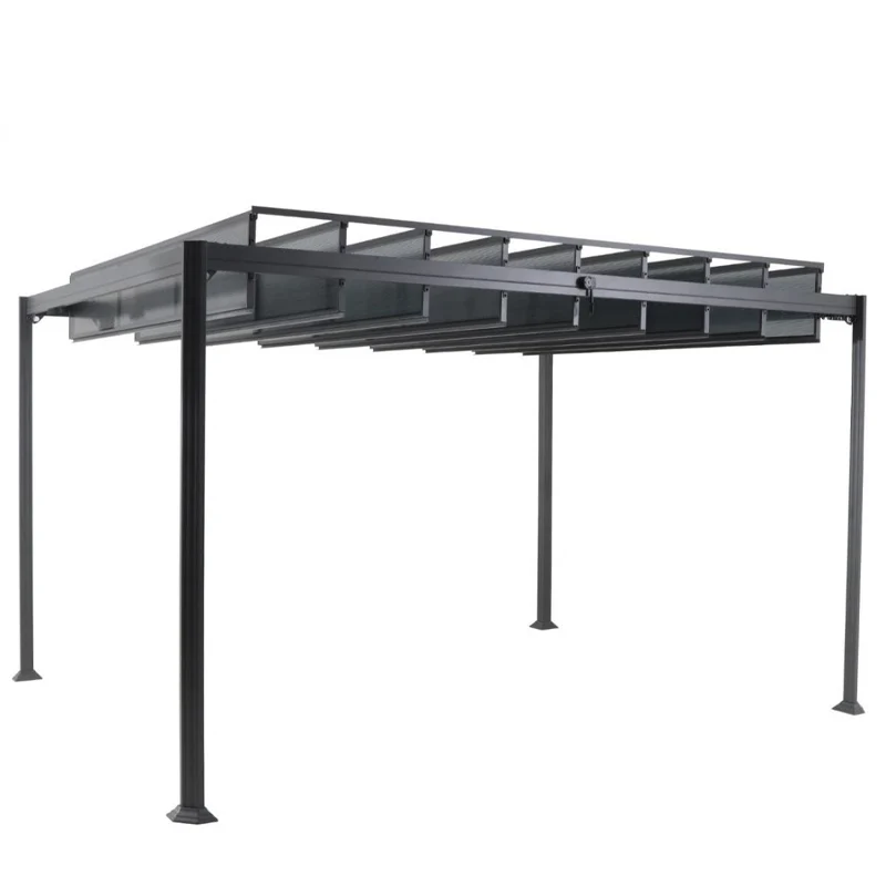 Tonnelle Belize 3,8 x 3 m anthracite avec toit ouvrant en aluminium
