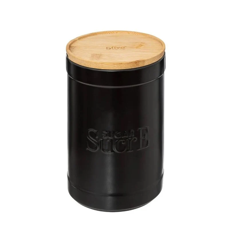 Pot à sucre en céramique noire avec couvercle en bambou Ø 12,2 cm