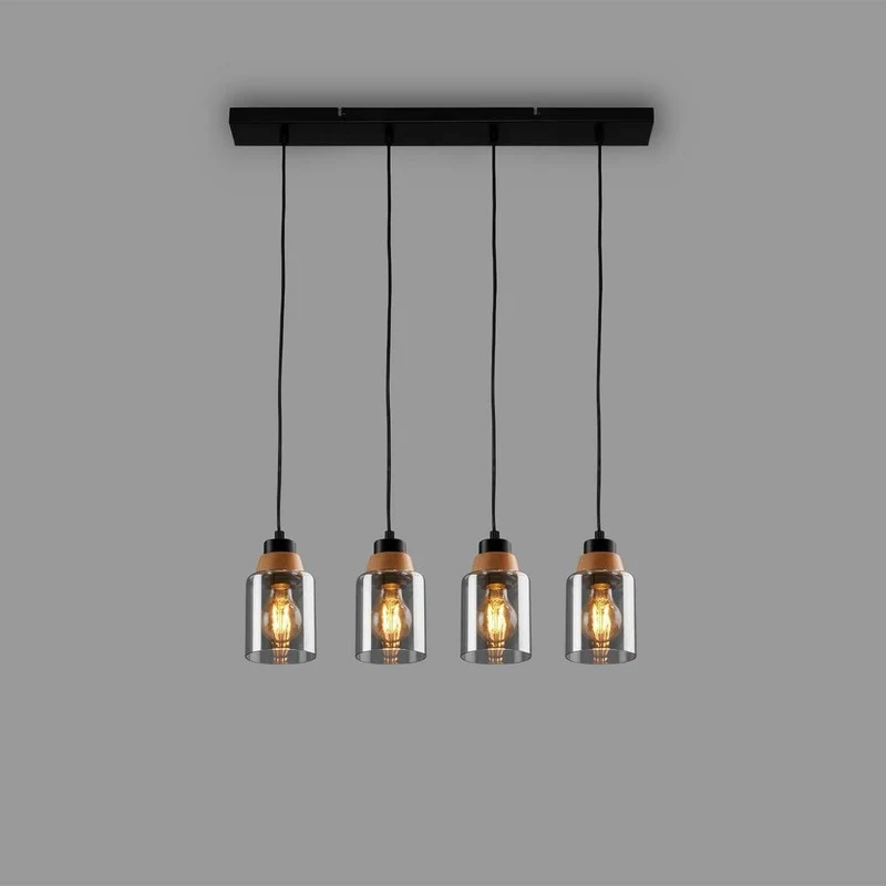 Briloner suspension Royk 4xe27 65 cm verre fumé noir 65 x 9,5 x 120 cm
