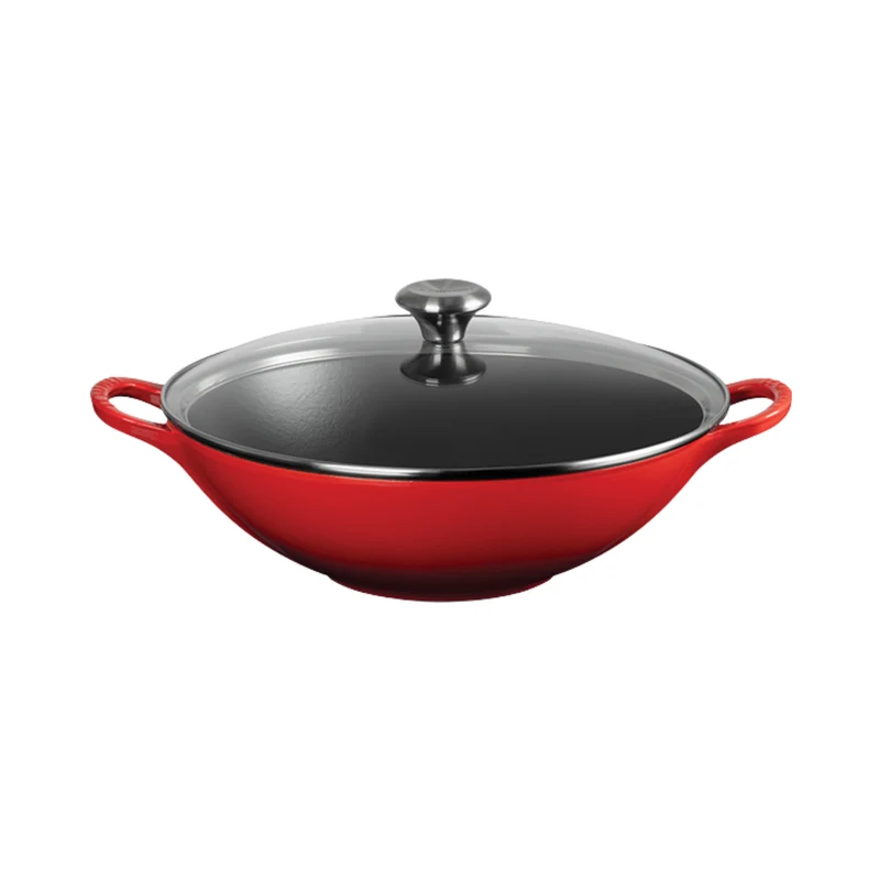 Wok en fonte avec couvercle Cerise 4,8 L - Le Creuset