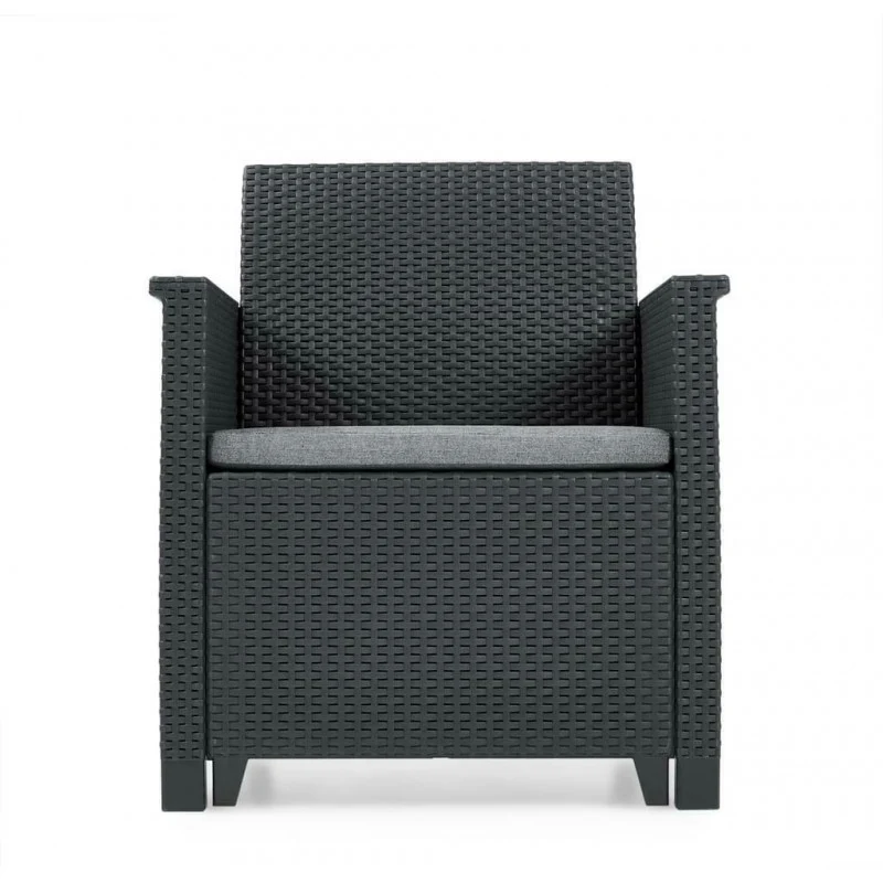 Keter Set 2 Fauteuils + Table Basse Ouverte EMMA BALCON Graphite