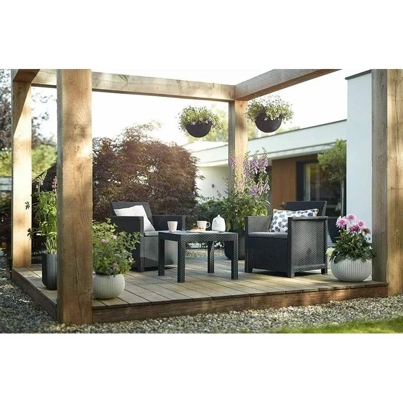 Keter Set 2 Fauteuils + Table Basse Ouverte EMMA BALCON Graphite