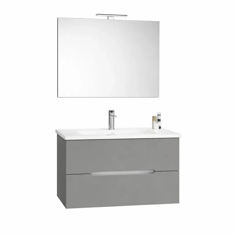 Meuble de salle de bain Iris avec vasque et miroir LED 106 cm chêne gris