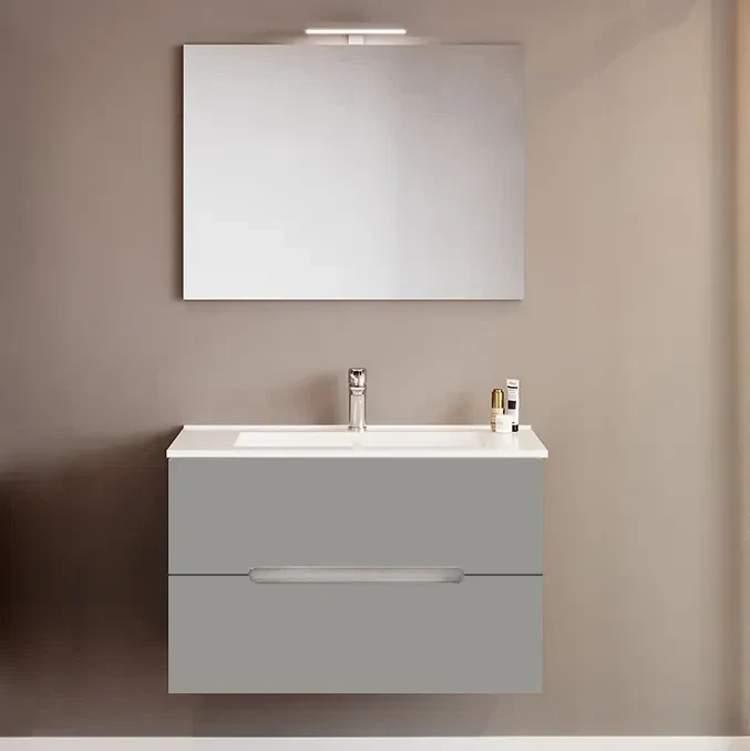 Meuble de salle de bain Iris avec vasque et miroir LED 106 cm chêne gris