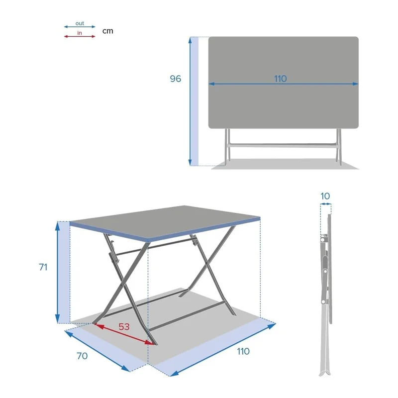 Table pliante rectangulaire Greensboro 4 places graphite 110x70x71 cm