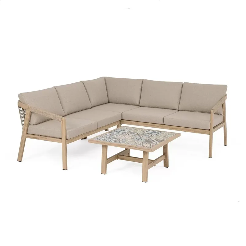 Salon d'angle Bizzotto Kalimera Desert en aluminium effet bois avec table basse