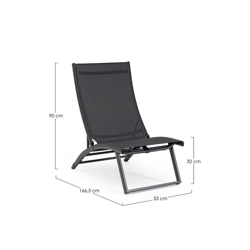 Fauteuil lounge inclinable gris Bizzotto Taylor en aluminium et textilène 53 x 166,5 x 90 cm