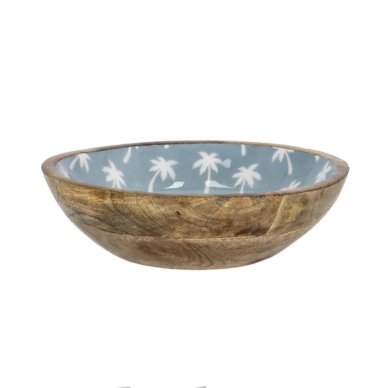 Bol Bizzotto Keran bleu clair Ø24x9,5h à décor de palmiers en bois de manguier