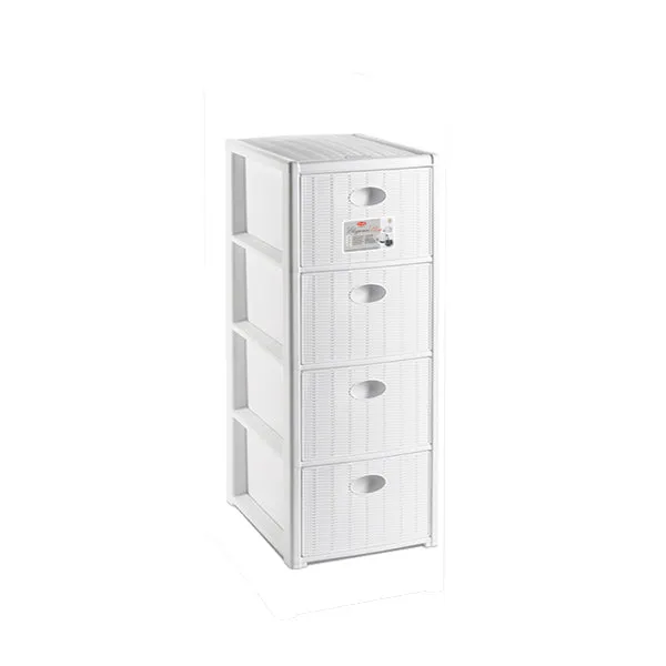 Commode Elegance Slim blanche avec 4 tiroirs gain de place