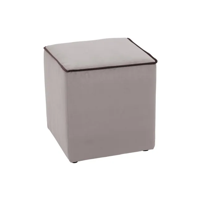 Pouf Zeno en velours gris tourterelle - bord marron