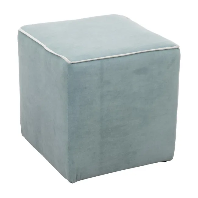 Pouf Zeno en velours menthe - bord bleu sarcelle