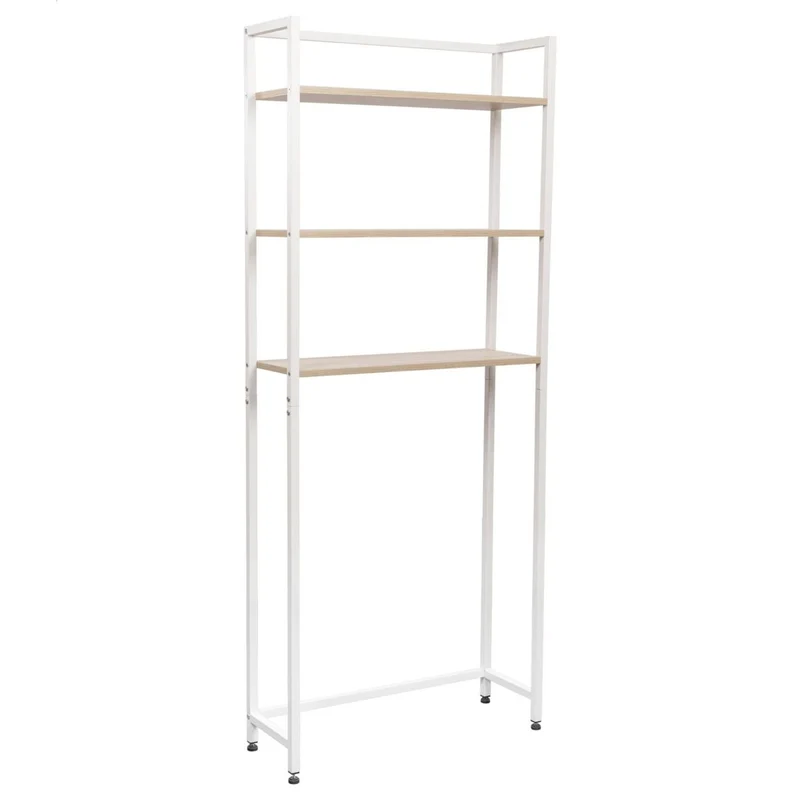 Meuble lave-linge Janet avec 3 étagères métal blanc/bois naturel 68x24x165 cm