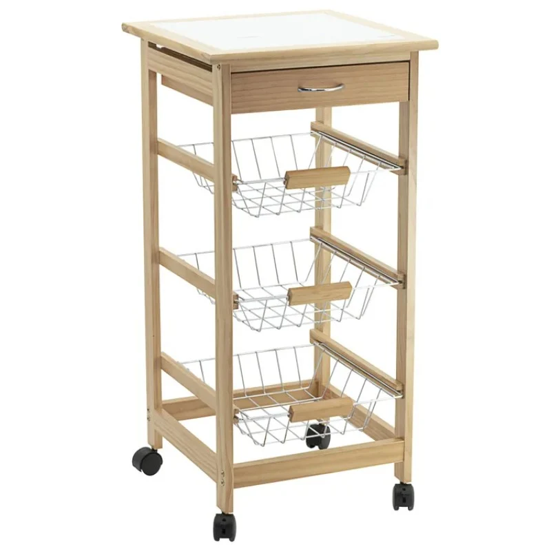 Desserte de cuisine Calgary 3 paniers MDF naturel 37x37x75 cm