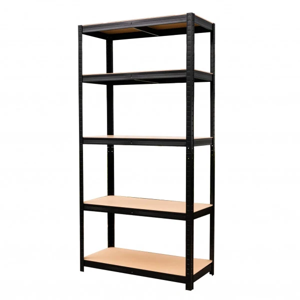 Etagère noire 5 étagères en métal et MDF 90x40x180h cm
