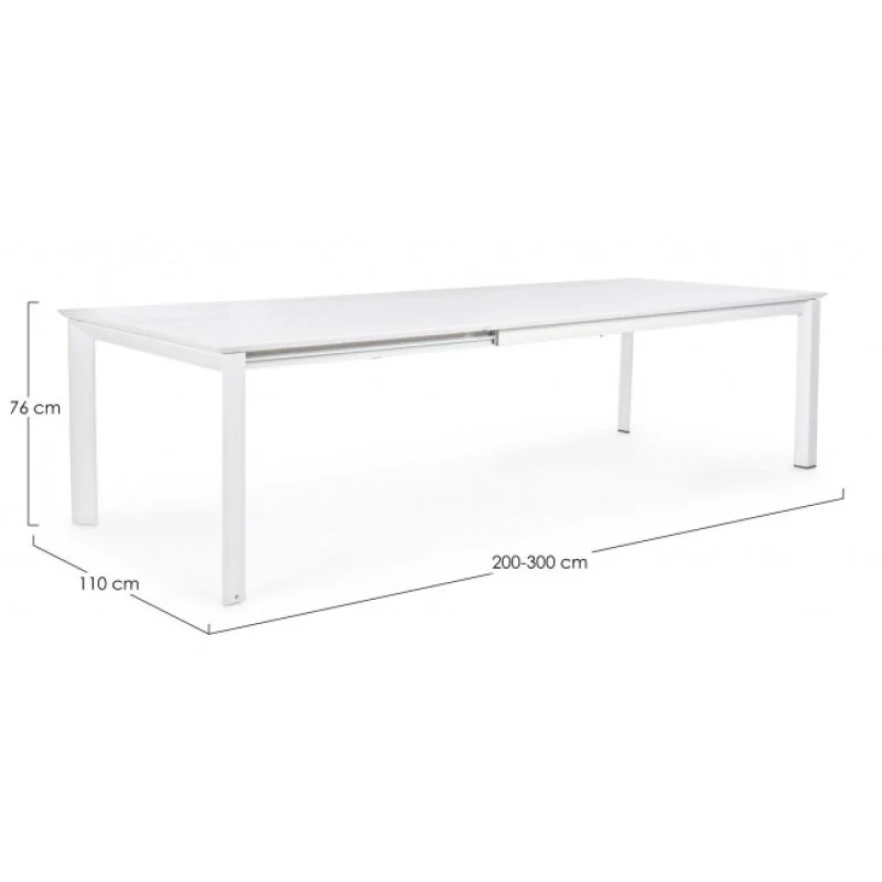 Table Konnor en aluminium blanc 200-300x110x76h cm