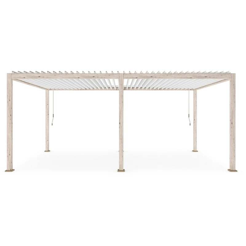 Pergola océan 3,6x6m en aluminium blanc/bois naturel