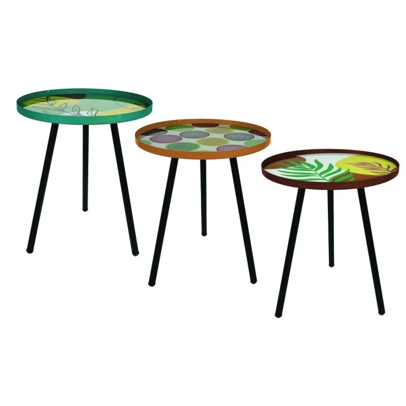 Table basse ronde Shanti coloris terre cuite, sarcelle, moutarde assortis Ø35xH40 cm