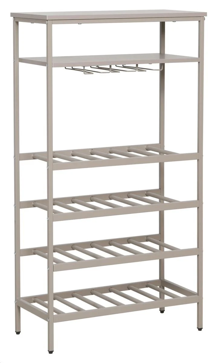 Cave à bouteilles Grancru en bois gris tourterelle et métal 65×30×120 cm