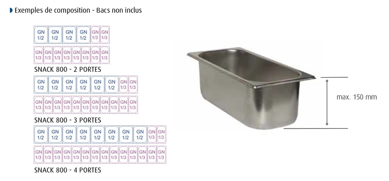 Table snack positive +4/+10°C - Avec vitrine - 2 portes pleines - Prof. 800 - 600 x 400 - PS802V-3 - Dalmec