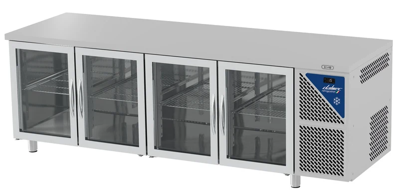 Table réfrigérée positive 0/+10°C - GN 1/1 - 630 L - 4 portes vitrées - Prof. 700 - Sans dosseret - TG704CV-3 - Dalmec