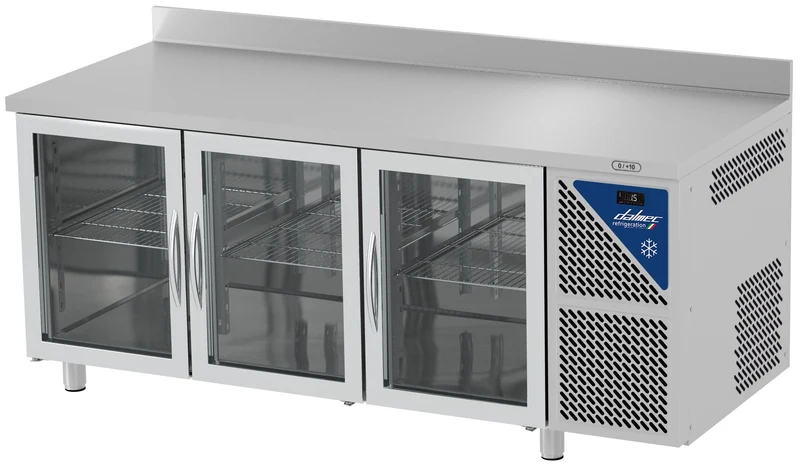 Table réfrigérée positive 0/+10°C - GN 1/1 - 460 L - 3 portes vitrées - Prof. 700 - Avec dosseret - TG703V-3 - Dalmec