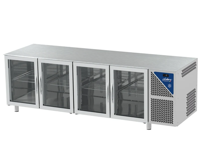 Table réfrigérée vitrée positive 0/+10°C - 470 L - 4 portes - Prof. 600 - 430 x 325 - Sans dessus - SN604SDV-3 - Dalmec