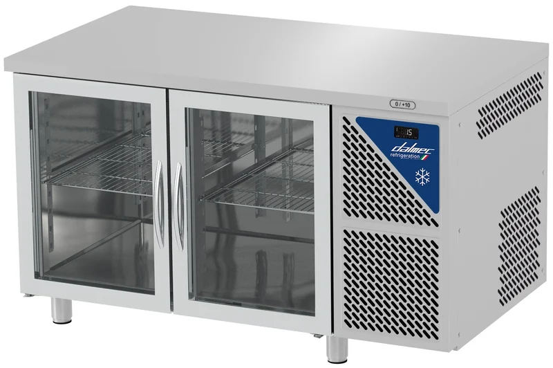 Table réfrigérée vitrée positive 0/+10°C - 230 L - 2 portes - Prof. 600 - 430 x 325 - Sans dosseret - SN602CV-3 - Dalmec
