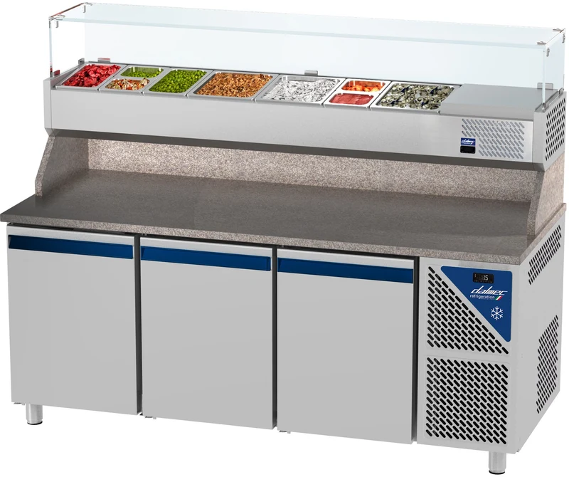 Table à pizza positive 0/+10°C - 606 L - 3 portes pleines - Prof. 800 - 600 x 400 - Sans tiroirs - PZ80314-3 - Dalmec