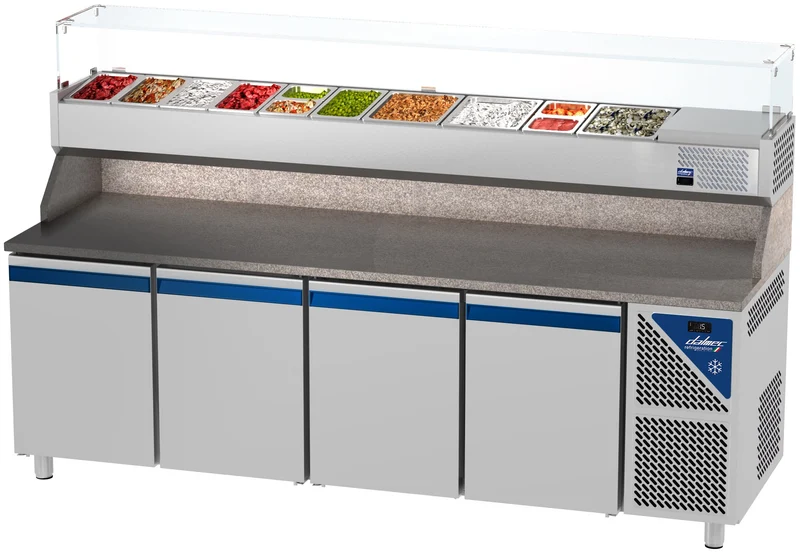 Table à pizza positive 0/+10°C - 816 L - 4 portes pleines - Prof. 800 - 600 x 400 - PZ80413-3 - Dalmec