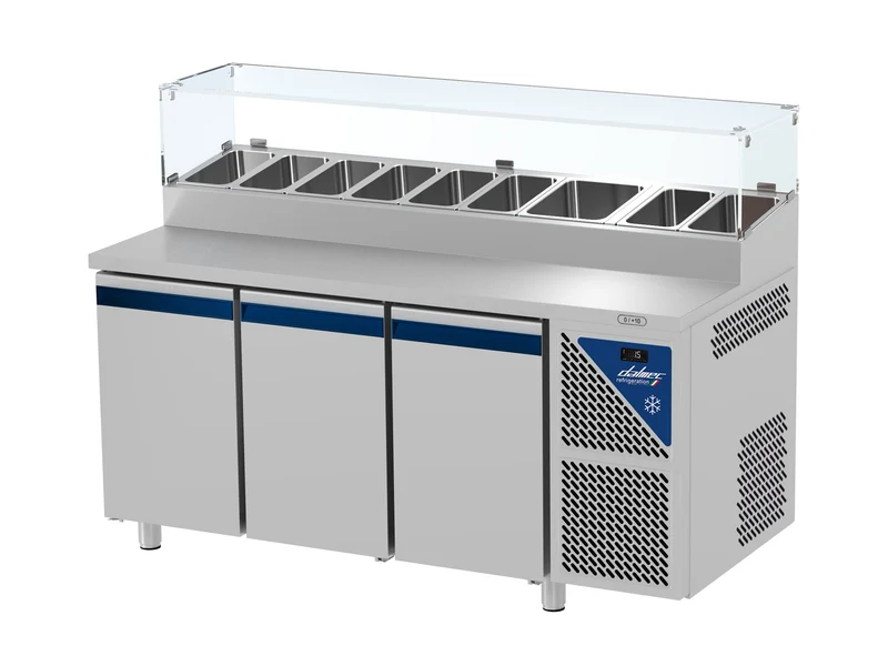 Table snack positive +4/+10°C - 606 L - 3 portes pleines - Prof. 800 - 600 x 400 - Avec vitrine - PS803V-3 - Dalmec