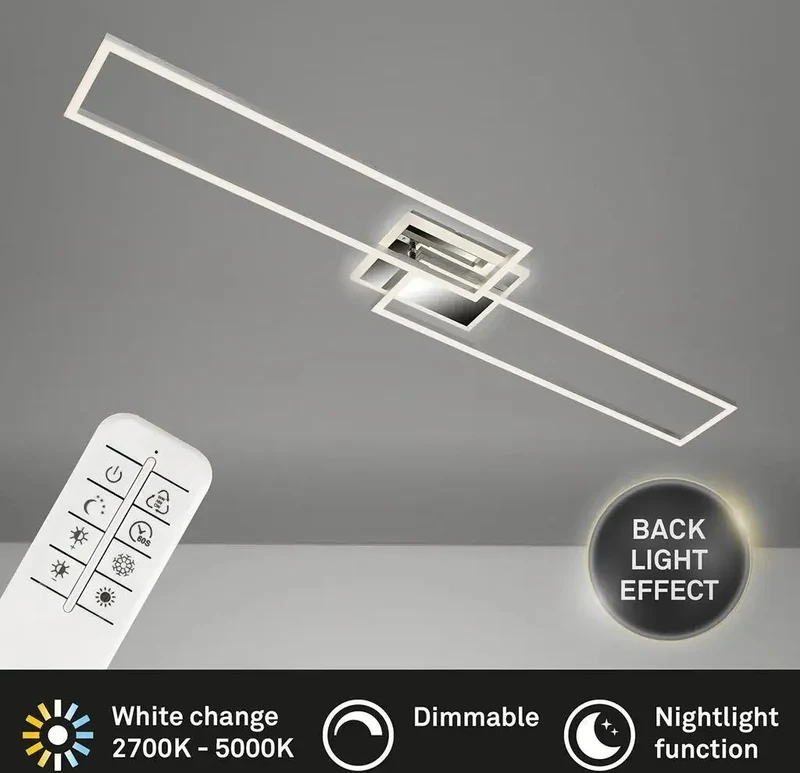 Plafonnier LED dimmable avec télécommande 40W métal argenté