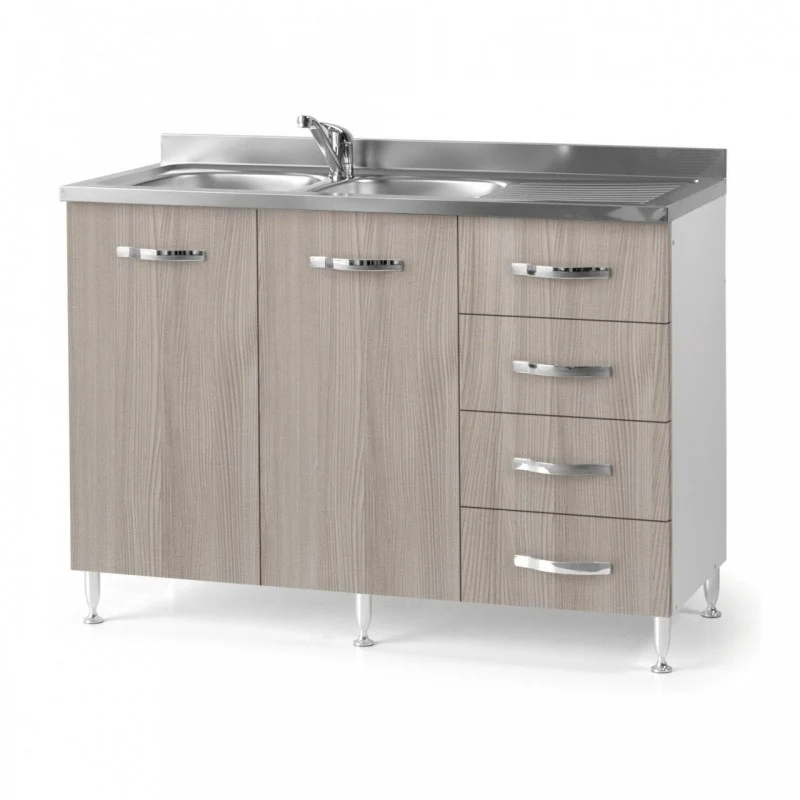 Sous évier pour cuisine orme 2 portes avec tiroirs à droite 120x50xH 85 cm