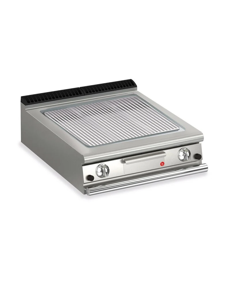 Plancha gaz - Plaque chrome dur rainurée - Largeur 800 mm - Gamme QUEEN 900 - 90QSFTTG815 - Baron