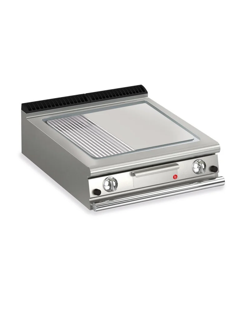Plancha gaz - Plaque AISI 430 1/3 rainurée - Largeur 800 mm - Gamme QUEEN 900 - 90QSFTG823 - Baron